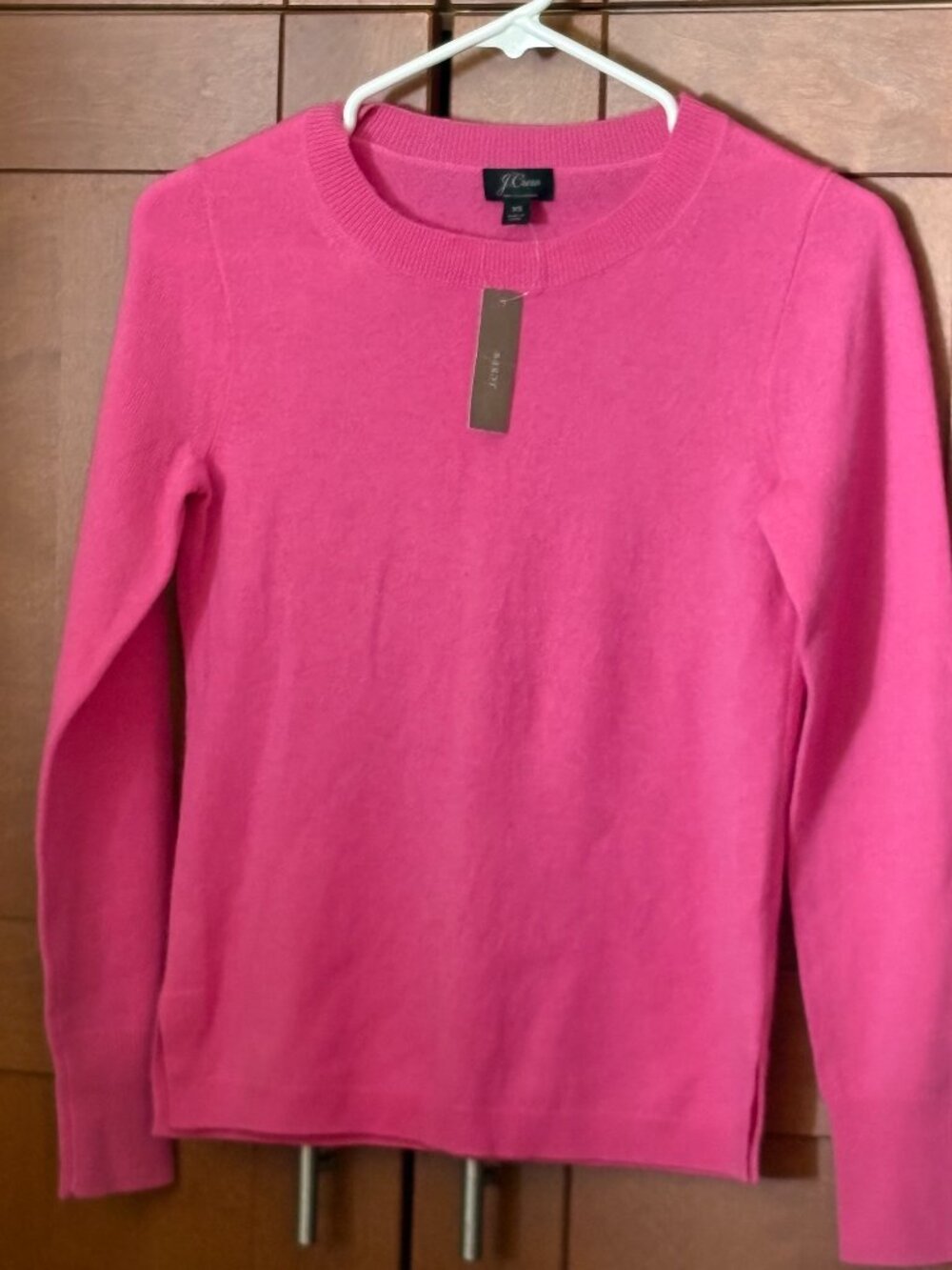 J Crew Sz XS Neon Pink 100% Cashmere Crew Neck Pullover Sweater NWT